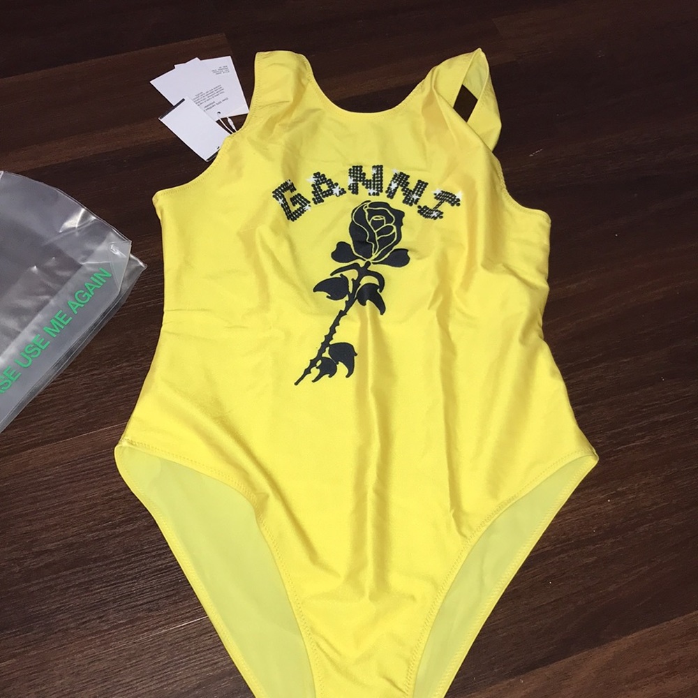 Ganni Flower Graphic Embellished One Piece Swimsuit NWT - Picture 6 of 10